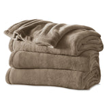 SUNBEAM MICROPLUSH FOOT POCKET HEATED THROW - MUSHROOM