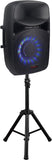 Simran Professional 1000W Portable Bluetooth powered LED Display DJ Speaker Set, Includes Microphone, Remote Control, and Stand, 15 Inch Portable Sound System, 16" x 14" x 27" - SMA-1000