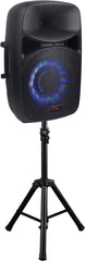 Simran Professional 1000W Portable Bluetooth powered LED Display DJ Speaker Set, Includes Microphone, Remote Control, and Stand, 15 Inch Portable Sound System, 16" x 14" x 27" - SMA-1000