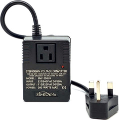 Simran SMF-200 Deluxe 200 Watts Step Down Voltage Converter for International Travel to AC 220V/240V Countries, Ideal for Laptops, Cameras, iPhones, BlackBerry, iPods etc (UK)