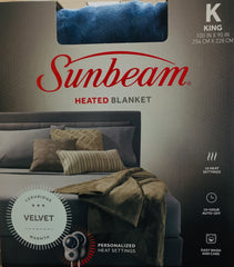 Sunbeam King Electric Heated Blanket 10 Heat Settings Preheat Feature 2 Digital Controllers, Blue