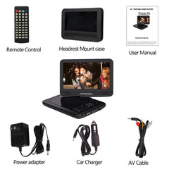 Saachi 10.1" Multi All Region Free Portable DVD Player with 270° Swivel Screen, 4.5 Hours Rechargeable Battery, SD/MMC Card Reader and USB Port, Headphone Jack, Car Charger Free Headrest Mount Case