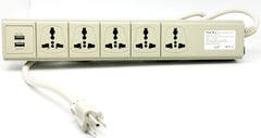 USP500-USA Universal Power Strip 110 Volt to 250 Volt with 2 USB Ports And 5-Outlets, 15 Amp with USA Plug